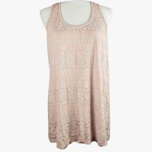 TAHARI racerback blush pink lace detail lined tank top large